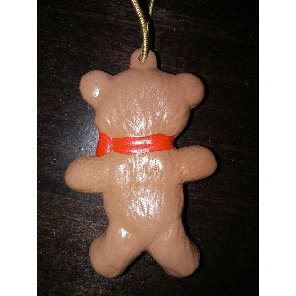 LOT OF 5 VTG Teddy Bear Christmas Ornament Red Bow Ceramic Grandmacore 1980s‎